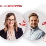 Links oben ist das helloShopping-Logo zu sehen. Weiters ist ein Bild von einer Frau und einem Herren zu sehen.