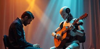 KI-Musik versus Künstler? KI-Illustration von Kurt Michael Treichl